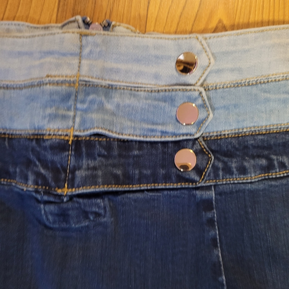 Patchwork Denim Mini Skirt M Bodycon Colorblock Mixed‎ Wash Y2K McBling Club Kid - Picture 2 of 6